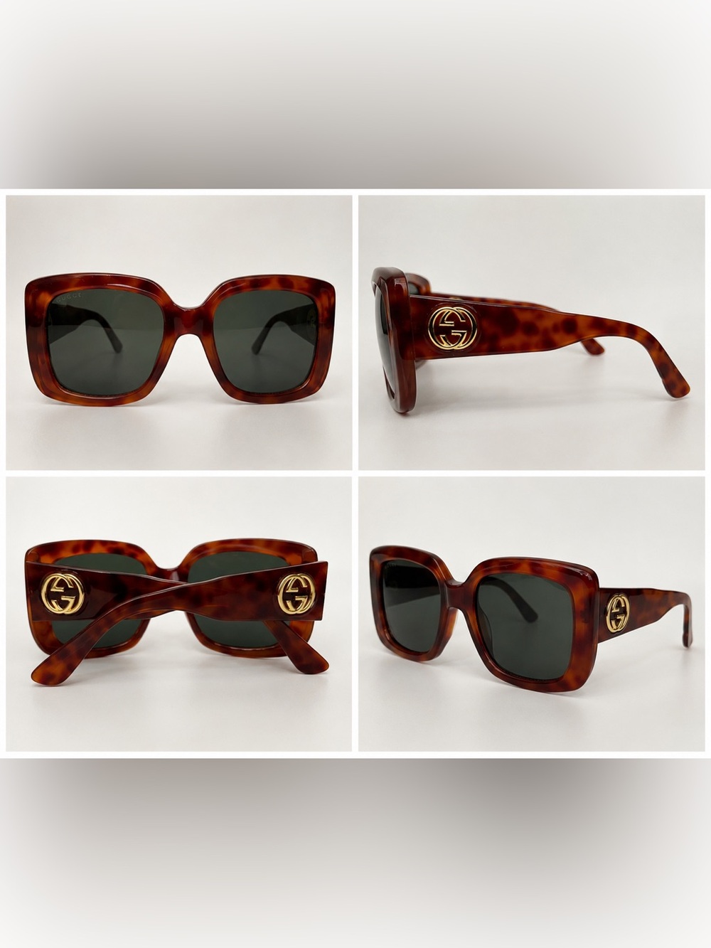 Gucci Tortoiseshell Square Sunglasses with Gold GG Medallion - Brown/Gold